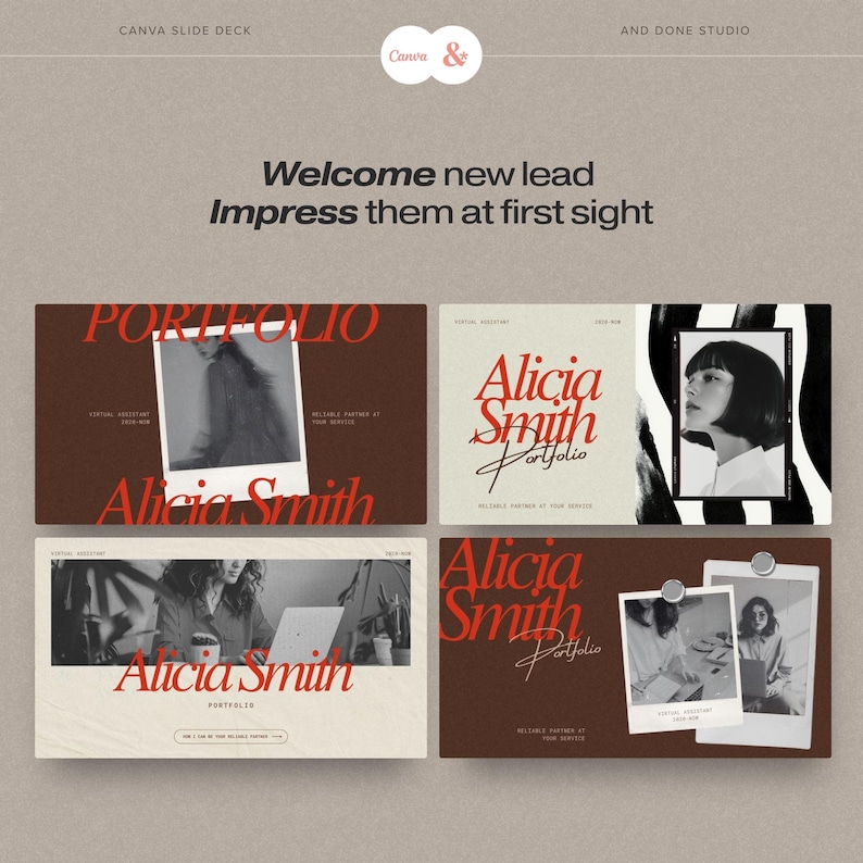 Presentazione in Canva per assistenti virtuali, modello di presentazione per il personal branding, proposta di slide editoriale audace per consulente creativo. immagine 4