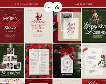 Weihnachtliche Instagram-Karussellvorlage, Social-Media-Post für die Feiertage für Kursanbieter, Content-Paket für die Feiertage, Weihnachts-Sale-Post