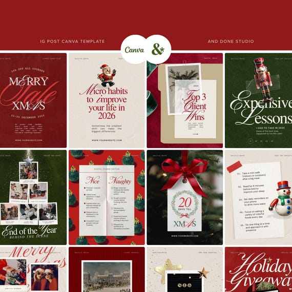 Christmas Instagram Carousel Template, Holiday Social Media Post for Coaches Course Creator, Holiday Content Bundle, Christmas Sale Post