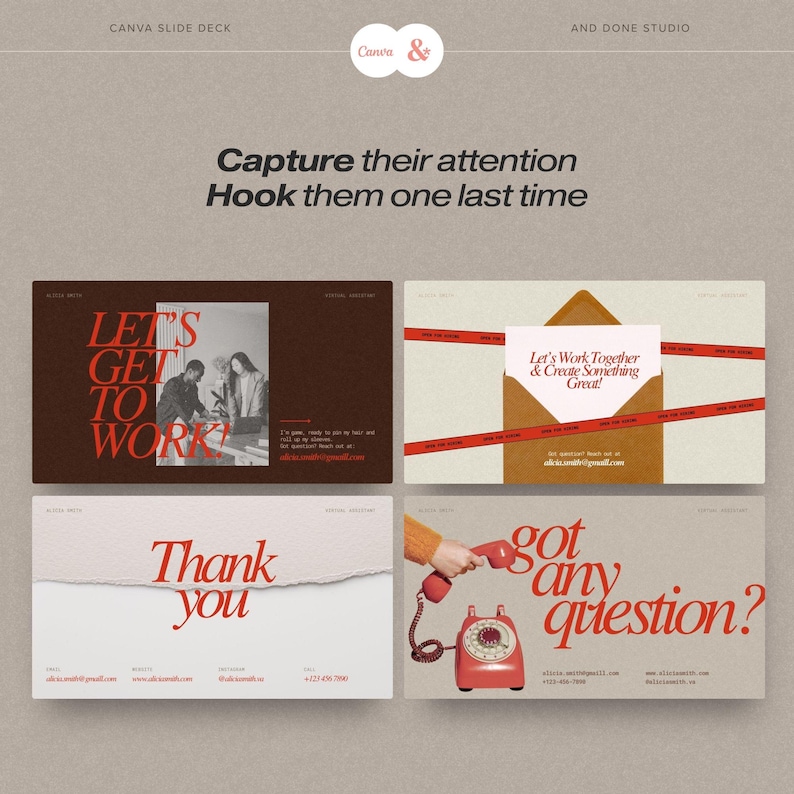 Presentazione in Canva per assistenti virtuali, modello di presentazione per il personal branding, proposta di slide editoriale audace per consulente creativo. immagine 9