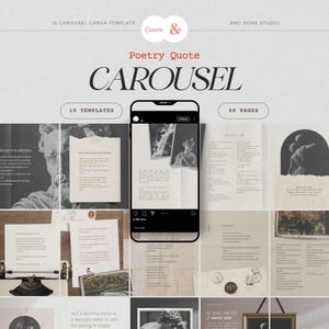 Romantic Academia Instagram Carousel Template: Editable Bookstagram & Poetry Post for Author, Vintage Letter Scrapbook Canva Template