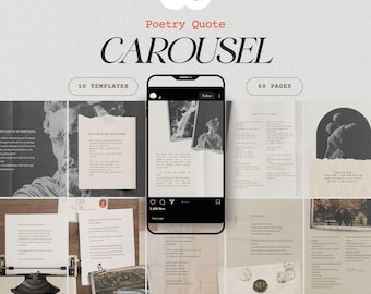 Romantic Academia Instagram Carousel Template: Editable Bookstagram & Poetry Post for Author, Vintage Letter Scrapbook Canva Template