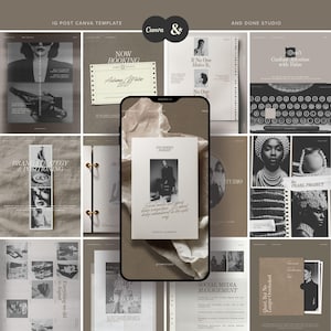 Modello Instagram di lusso discreto per agenzie di social media, post editoriali minimalisti, creatore di contenuti lifestyle, mockup di feed Instagram marrone.