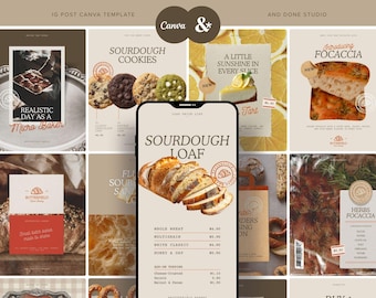 Bakery Shop Instagram Templates for Cafe Business, Micro Bakery Social Media Kit, Home Bakery Warm Rustic Brown IG Post Content Bundle