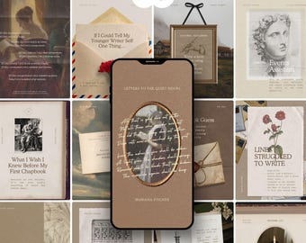 Author & Book Launch Instagram Post Template Pack, Poetry Writer Social Media Content Kit, Light Academia IG Post for Publisher Bookstagram