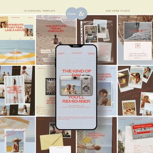 旅行スクラップブックInstagramテンプレート、トロピカルブルーのInstagramフィード、夏休みコンテンツバンドル、UGCコンテンツクリエイター向けソーシャルメディア投稿