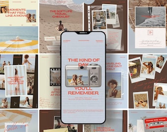 Instagram-Vorlage für ein Reise-Scrapbook, Instagram-Feed in tropischem Blau, Content-Bundle für den Sommerurlaub, Social-Media-Beitrag für UGC-Content-Ersteller
