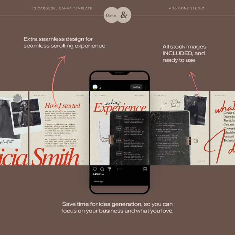 Seamless Carousel Template for Instagram Virtual Assistant, Bold Red ...