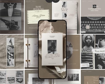 Ruhige Luxus-Instagram-Vorlage für Social-Media-Agenturen, minimalistische redaktionelle Beiträge, Lifestyle-Content-Ersteller, braunes Instagram-Feed-Mockup-Zine