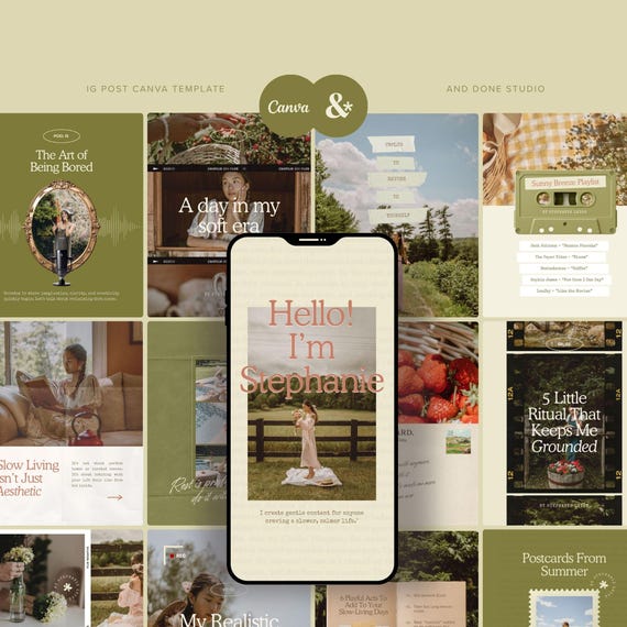 Slow Living Content Creator Instagram Post Template, Cottagecore IG Story Canva Template,  UGC Social Media Kit, Vintage Scrapbook IG Feed