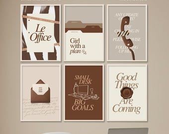 Brown Home Office Wall Art Bundle, Motivational Printable Quote Poster, Minimalist office print set, Girl Boss Decor, Work From Home Sign