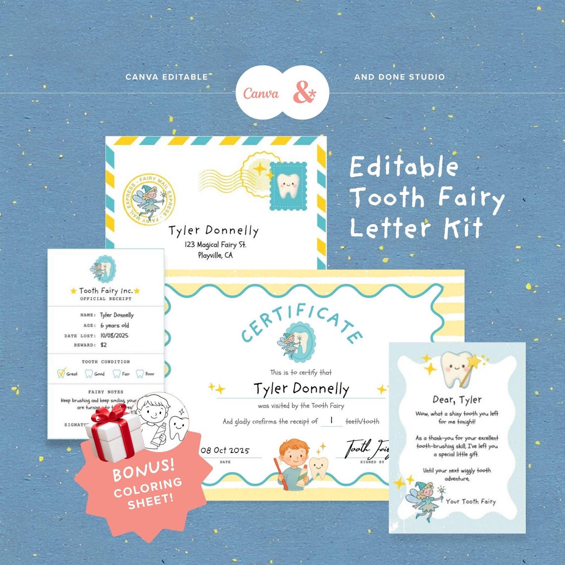 Tooth Fairy Lost Tooth Letter Boy, Printable Tooth Fairy Note & Receipt ...