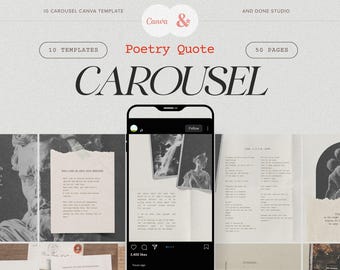 Romantic Academia Instagram Carousel Template: Editable Bookstagram & Poetry Post for Author, Vintage Letter Scrapbook Canva Template