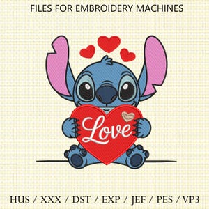 Diseño de bordado de corazón, archivo para máquina de bordar Stitch Lilo, bordado de corazón de bebé, patrones de bordado digital