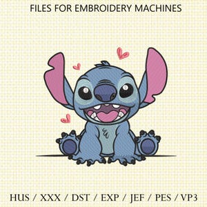 Diseño de bordado de puntada con corazón, archivo para máquina de bordar Stitch Lilo, lindo bordado de corazón de puntada de bebé, puntada de sublimación, 6 tamaños