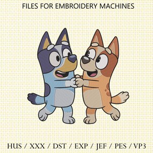 Bluey and Bingo Hug Embroidery Design, Bluey embroidery and bingo embroidery file, 5 Sizes, Instant Download