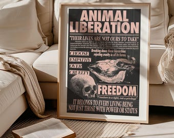 Vintage Animal Liberation Poster: Retro Activist Art, Vegan Propaganda