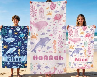 Personalized Family (Adult and Kid) Beach Towels - Custom Name, Pool Towels, Custom Beach Towels
