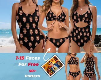 Benutzerdefinierte Gesichts Badeanzug, personalisierte Bikini mit Gesicht, Gesicht Badeanzüge, Damen Bademode mit Foto, Einteiliger Badeanzug, Bikini für Sommerparty