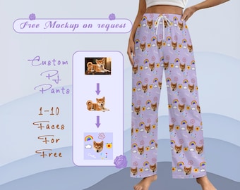 Custom Pet Portrait Pajama Pants| Custom Face Pajama Pants| Personalized Name Photo Pajamas | Christmas/Anniversary Photo Gift For Her Him