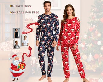 Set pigiama personalizzato, set pigiama con viso personalizzato, pigiami da donna, regali per lei, pigiami con foto personalizzati, regali per lui, regali per gli amanti degli animali, regali di compleanno