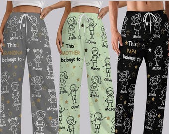 Ce grand-père est un ami, pantalon de pyjama personnalisé, pantalon de pyjama personnalisé avec nom de chien, cadeaux de Noël pour grand-mère, papa à qui appartient ce grand-père