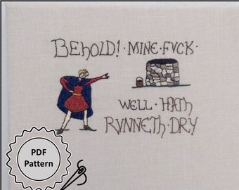 Motif de broderie à la main « Empty F**k Well » de style médiéval