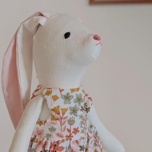 Handmade Linen Bunny Doll: Embroidered Face, Cotton Clothes