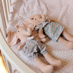 Handmade Linen Elephant Doll: Embroidered Nursery Decor