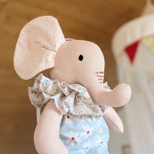Handmade Linen Elephant Doll: Embroidered Nursery Decor