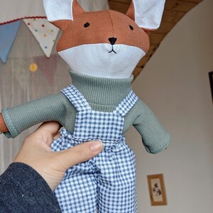 Handmade Linen Fox Doll: Embroidered Nursery Decor