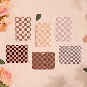 Hard Customized Badge Holder, Checkerboard Slide Closure Id Holder, Trendy ID Holder, Plaid Transparent Card Protector, Add on for Lanyard