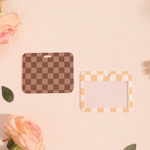 Hard Customized Badge Holder, Checkerboard Slide Closure Id Holder, Trendy ID Holder, Plaid Transparent Card Protector, Add on for Lanyard