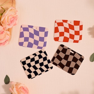Porte-badge personnalisé, Porte-cartes d'identité à fermeture coulissante, Joli porte-cartes d'identité en damier, Protège-cartes transparent à rayures verticales, Complément pour cordon