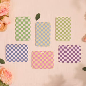 Hard Customized Badge Holder, Checkerboard Slide Closure Id Holder, Trendy ID Holder, Plaid Transparent Card Protector, Add on for Lanyard