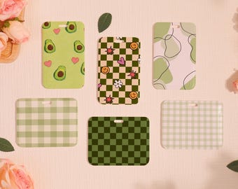 Hard Customized Badge Holder, Striped Slide Closure Id Holder, Flowers ID Holder, Plaid Daisy Transparent Card Protector, Add on for Lanyard