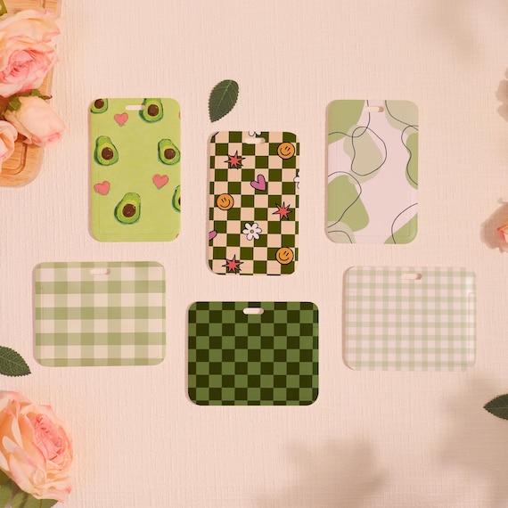 Hard Customized Badge Holder, Striped Slide Closure Id Holder, Flowers ID Holder, Plaid Daisy Transparent Card Protector, Add on for Lanyard