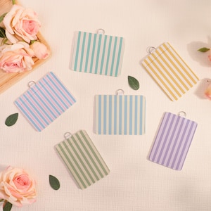 Porte-badge personnalisé, Porte-cartes d'identité à fermeture coulissante, Joli porte-cartes d'identité en damier, Protège-cartes transparent à rayures verticales, Complément pour cordon
