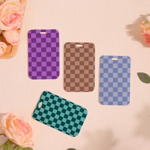 Hard Customized Badge Holder, Checkerboard Slide Closure Id Holder, Trendy ID Holder, Plaid Transparent Card Protector, Add on for Lanyard