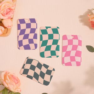 Porte-badge personnalisé, Porte-cartes d'identité à fermeture coulissante, Joli porte-cartes d'identité en damier, Protège-cartes transparent à rayures verticales, Complément pour cordon