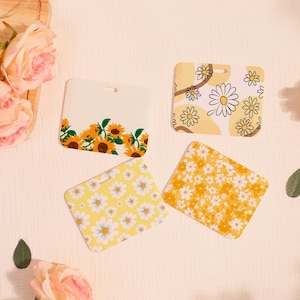 Hard Customized Badge Holder, Slide Closure Id Holder, Pretty Flowers ID Holder,Colorful Daisy Transparent Card Protector,Add on for Lanyard