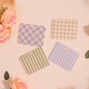 Porte-badge personnalisé, Porte-cartes d'identité à fermeture coulissante, Joli porte-cartes d'identité en damier, Protège-cartes transparent à rayures verticales, Complément pour cordon