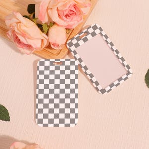 Hard Customized Badge Holder, Checkerboard Slide Closure Id Holder, Trendy ID Holder, Plaid Transparent Card Protector, Add on for Lanyard