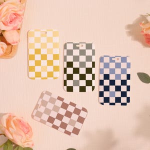 Hard Customized Badge Holder, Checkerboard Slide Closure Id Holder, Trendy ID Holder, Plaid Transparent Card Protector, Add on for Lanyard