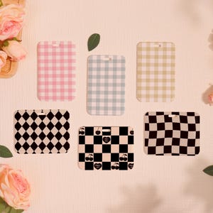 Porte-badge personnalisé, Porte-cartes d'identité à fermeture coulissante, Joli porte-cartes d'identité en damier, Protège-cartes transparent à rayures verticales, Complément pour cordon