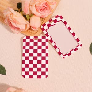 Hard Customized Badge Holder, Checkerboard Slide Closure Id Holder, Trendy ID Holder, Plaid Transparent Card Protector, Add on for Lanyard