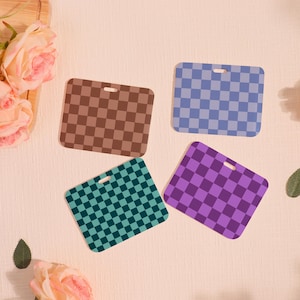 Hard Customized Badge Holder, Checkerboard Slide Closure Id Holder, Trendy ID Holder, Plaid Transparent Card Protector, Add on for Lanyard