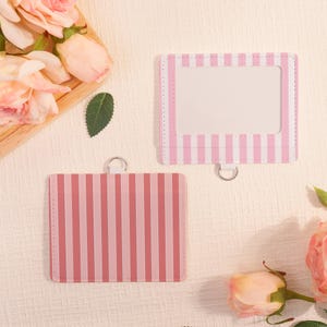 Porte-badge personnalisé, Porte-cartes d'identité à fermeture coulissante, Joli porte-cartes d'identité en damier, Protège-cartes transparent à rayures verticales, Complément pour cordon