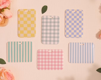 Customized Badge Holder,Slide Closure Id Holder,Pretty Checkerboard ID Holder,Vertical Stripes Transparent Card Protector,Add on for Lanyard