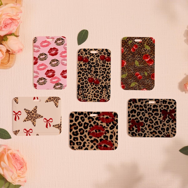 Hard Customized Badge Holder,Pink Bow Critter Slide Closure Id Holder,Leopard Print ID Holder, Blue Floral Card Protector,Add on for Lanyard